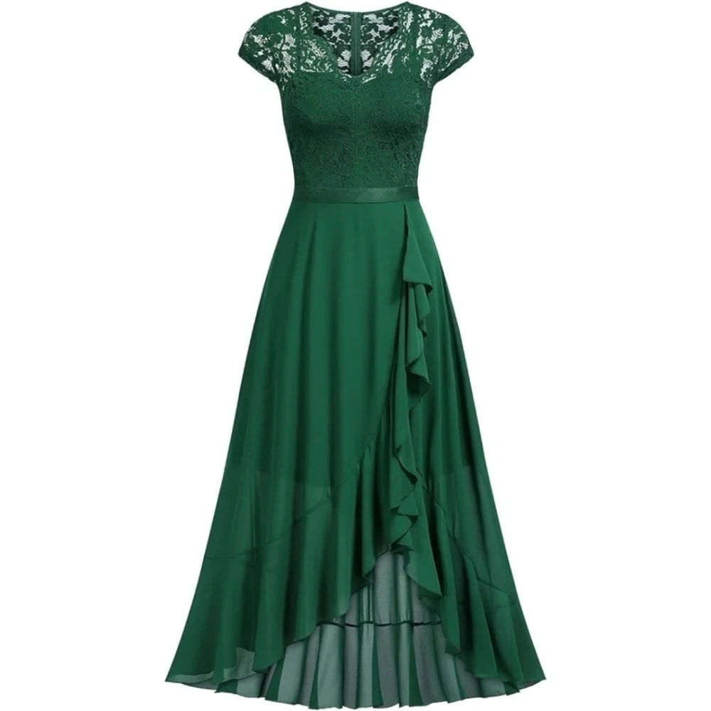 Miusol Deep Green Faux Wrap Ruffle Dress Scalloped Neck HiLo Skirt sz XXL= US XL - Picture 3 of 11